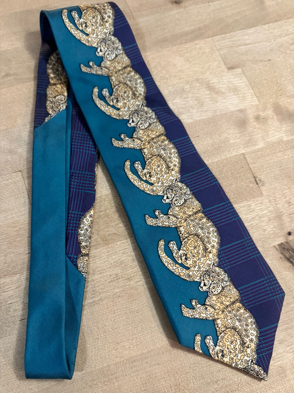 Teal & Navy Leopard Motif silk Men's Tie